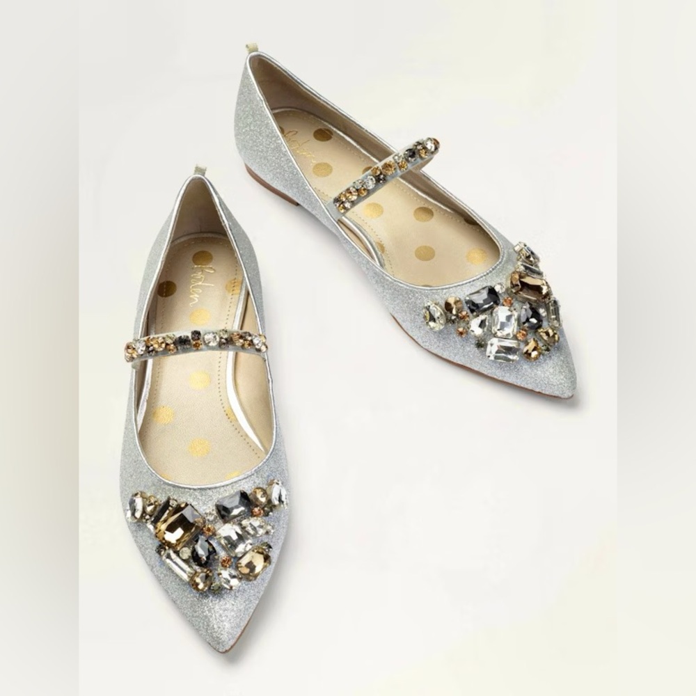 Boden Amy Silver Glitter Embellished Flats